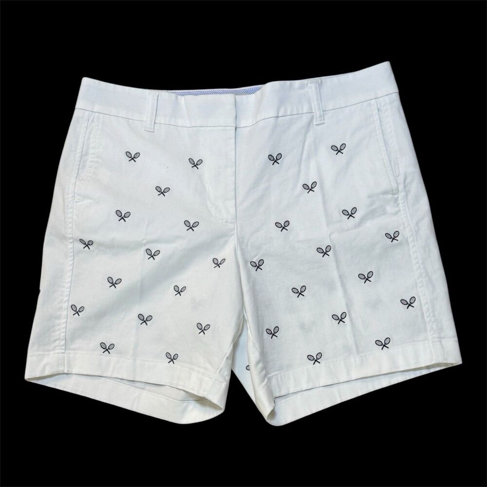 J. Crew White Embroidered Chino Shorts WOMEN'S SZ 10 Tennis Preppy Country Club - Picture 9 of 11